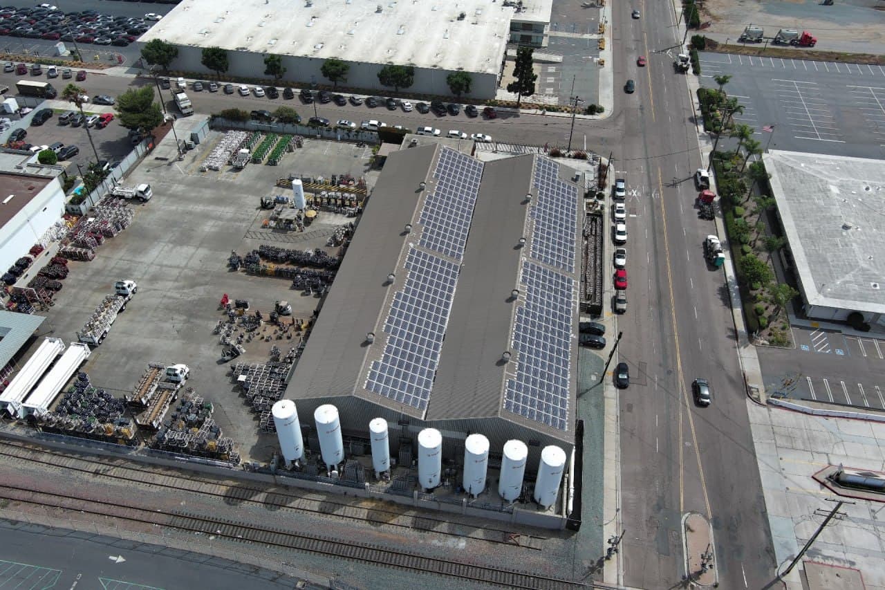Commercial rooftop solar array on a Southern California facility